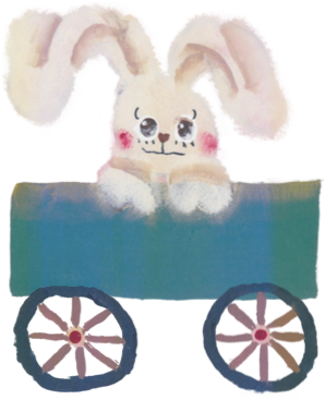 うさぎが歯車に乗っている